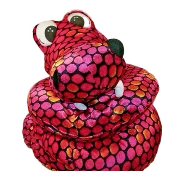 🎉 Small Plush Snake Anna Anaconda by Toy Factory Pink Red Orange Black Coiled - Picture 1 of 6